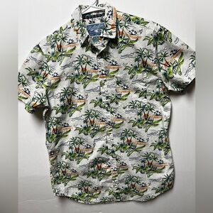 HUNTINGTON BEACH CLUB HAWAIIAN ALOHA SHORT SLEEVE SHIRT SUNSET SCENE MEDIUM